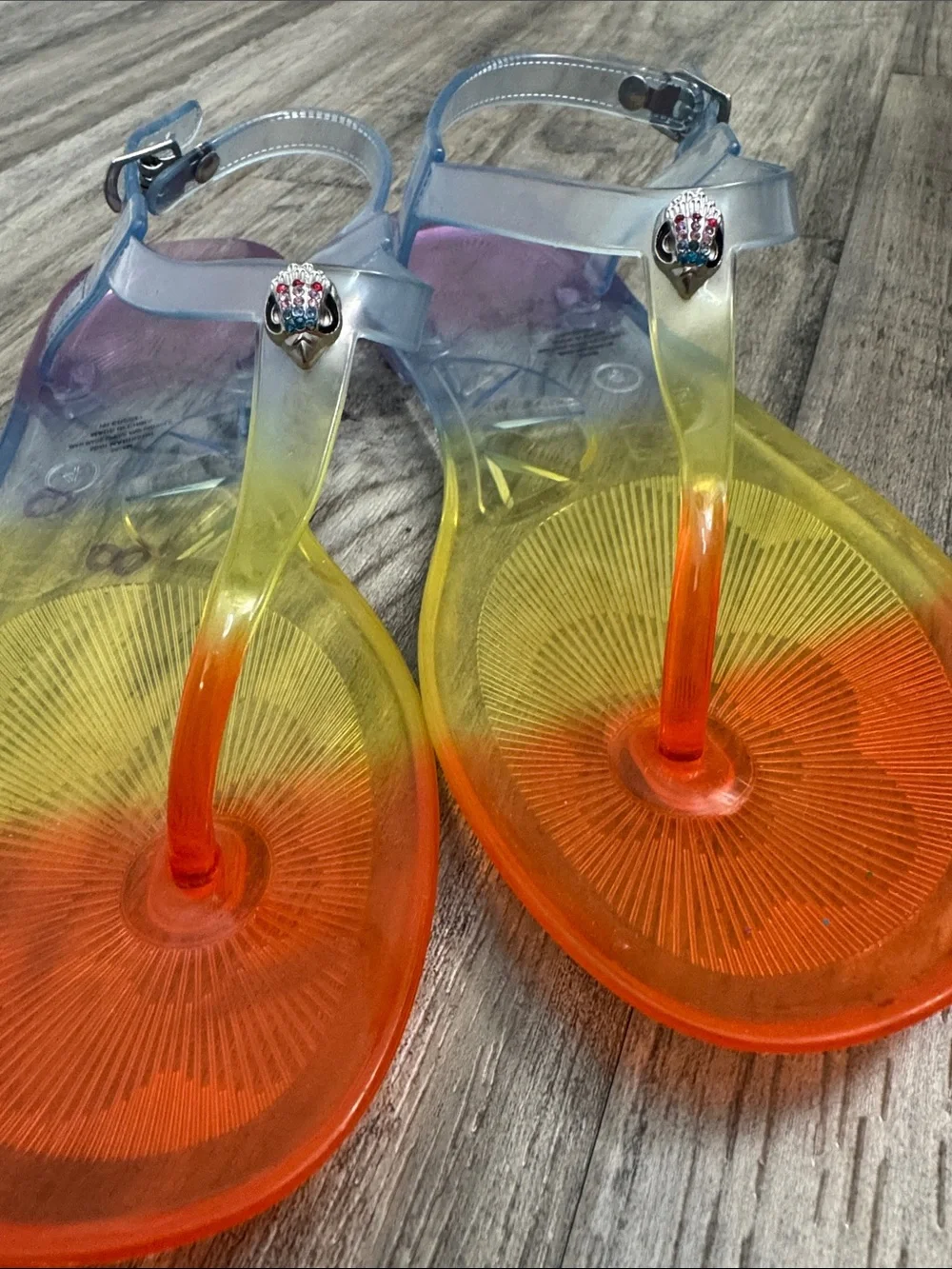 Kurt Geiger Mini Maddison Ombré Rainbow Jelly Sandals Girls Size 4 Ankle Strap